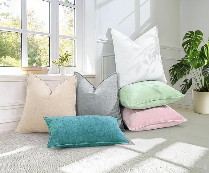 decorUhome Spring Couch Euro Sham Throw Pillow Covers 24x24 Set of 2, Decorative Soft Velvet Modern Cozy Chenille Pillow Cases with Elegant Design for Sofa Bed Living Room Home Decor, Teal