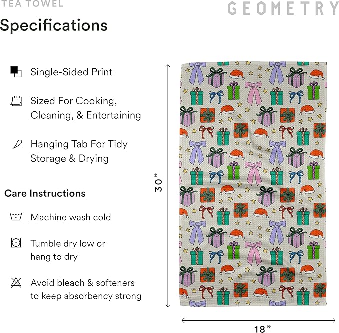 Christmas Kitchen Towels - Quick Dry Microfiber Cloth Dish Towels for Kitchen Drying - Premium Quick Dry Towel (Wrapped Up, 1 Pack)