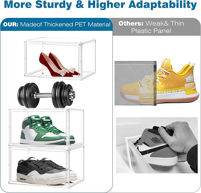 Clear Shoe Storage Boxes Stackable Size 14, Large Acrylic Shoe Box Sneaker Display Case for Sneakerheads Boot Handbag Purse Figure Collectibles Showcase, 1 Pack