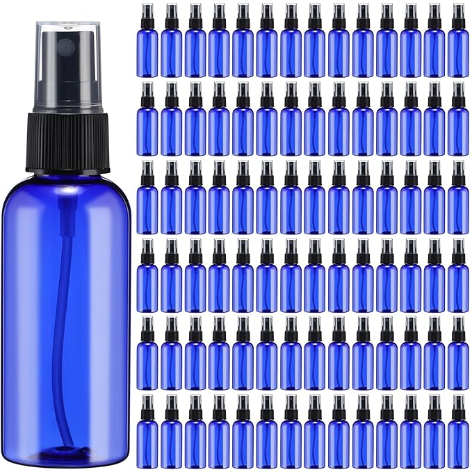 Zhehao 200 Pcs Small Spray Bottle Bulk 2 oz Plastic Mist Spray Bottles for Essential Oils Fine Mist Sprayer Reusable Refillable Portable Travel Containers for Perfume Cleaning Samples(Blue)