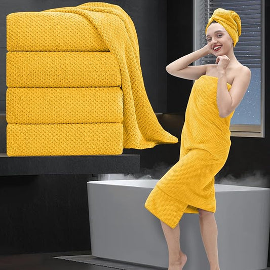 Extra Large Bath Towel Set of 4 (35"x70"),Oversized Bath Sheet Super Soft Highly Absorbent Jumbo Bathroom Towel Set Microfibers Quick Dry Shower Towel for Hotel,Bathroom,Guest,Spa,Gym (Yellow)