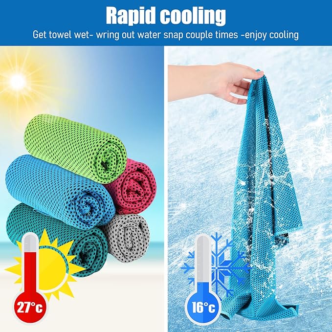 Maitys 200 PCS Cooling Towel Bulk - Ice Sweat Rag for Neck & Face Microfiber Breathable Cool Chilly Towel for Summer Sport Yoga Workout Camping, 10 Color