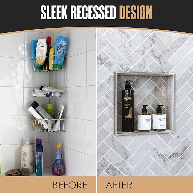 Houseables Shower Niche, Shower Niche Insert Tile Ready, 12x12 Inch, Recessed Bathroom Storage, in Wall Shelf, Cubby Inserts, Recessed Shampoo Caddy, Inset Shelves, Built in Nook, Soap Box, Prefab