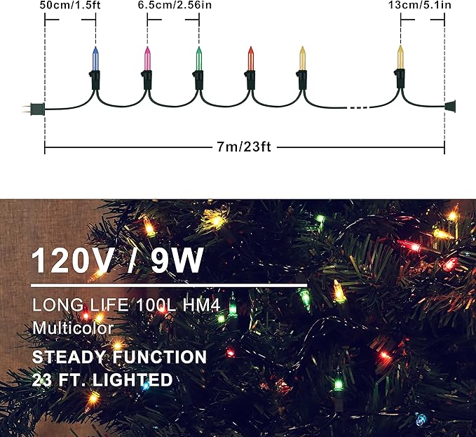 Hopolon Easter Mini String Lights, 2 Pack 23ft 100L Christmas Lights, 120V Plug in Extendable Xmas Tree Lights for Patio, Home, Party, Holiday, Garden, Spring Indoor/Outdoor Decor(2pcs Multicolor)