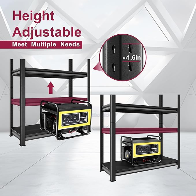 40''W Garage Shelves Heavy Duty - 2,000Lbs Steel Metal Adjustable Utility Storage Shelving Rack Units 40" W x 16" D x 66" H 4 Tier Black