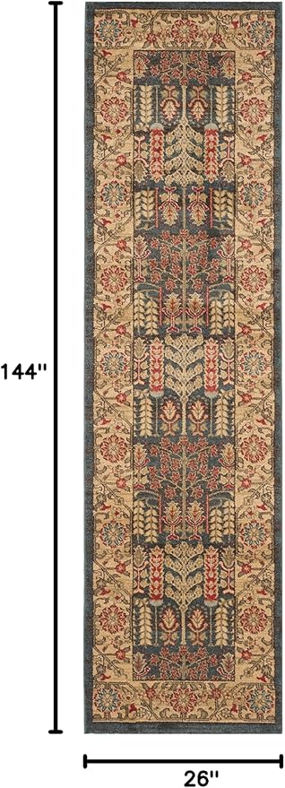 SAFAVIEH Mahal Collection Runner Rug - 2'2" x 12', Navy & Natural, Traditional Oriental Design, Non-Shedding & Easy Care, Ideal for High Traffic Areas in Living Room, Bedroom (MAH697E)