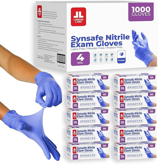 Synsafe 4 Mil - Purple Nitrile Exam Gloves –Disposable Latex Free & Powder Free – Extra Strong, Rubber Gloves