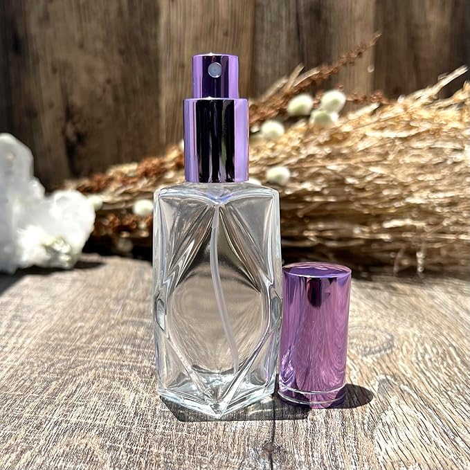 The Parfumerie Clear Glass 30 ml. Diamond Spray Perfume Bottle. Fine Mist Perfume Cologne Atomizer for Essential Oil Aromatherapy Perfume Cologne Refillable (1 oz. 12 Bottles, Purple)