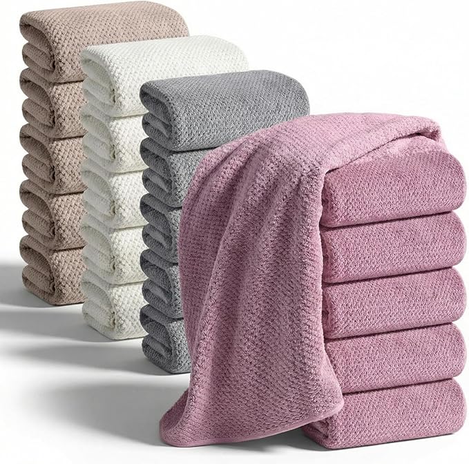 20 Pack Bulk Bath Towels Set, Large Quick Dry Bath Towels 55" x 28" for Spa, Gym, Salon, Hotel and Rental Use(Purple, White, Gray, Khaki)