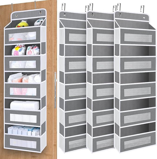 3 Pack Over The Door Organizer Storage, 5 Shelf Hanging Door Organizer with 10 Large Capacity Pockets, Anti Tilt 44 lb Load Behind Door Storage for Bedroom, Bathroom, Pantry, Nursery