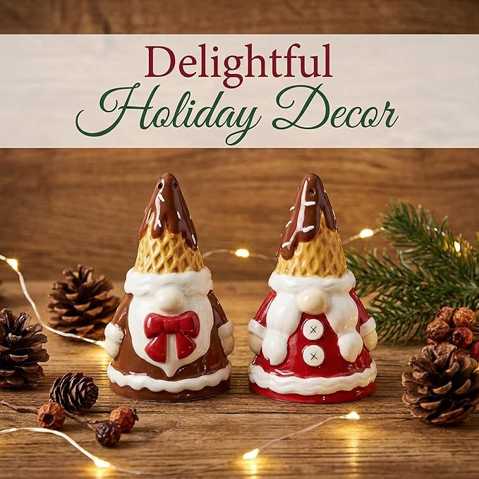 Young’s Inc Christmas Salt Shaker, Cocoa and Cookie Gnome S/P Seasoning Set, Ceramic Salt and Pepper Set, Modern Kitchen Décor and Accessories, Spice Set