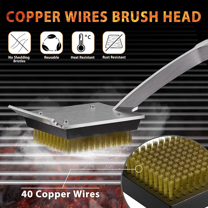 2-Pack Copper Wire Grill Brush Replacement Heads, Grill Brush and Scraper Replacement Head with 8 Screws & Screwdriver, BBQ Cleaning Replacement Brush Head with Protective Cover & for Most Grill