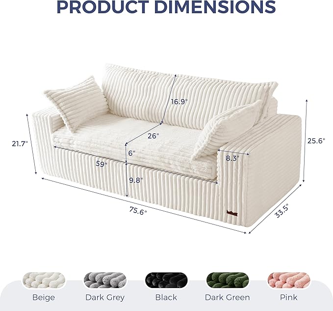 MAXYOYO 76" Bean Bag Sofa Couch, Loveseat Boneless Couch in a Box, Upholstered Small Mini Sofa for Living Room Bedroom Office Apartment, No Assembly, Beige