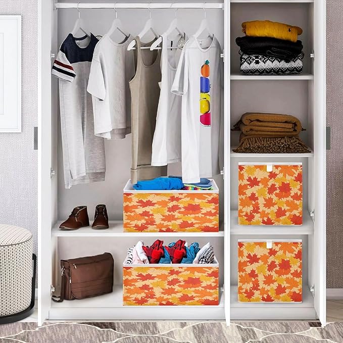 Bolaz Autumn Maple Leaves Pattern Closet Organizers Storage Cubes Storage Bins Shelf Baskets Containers for Home Room Office,Rectangle