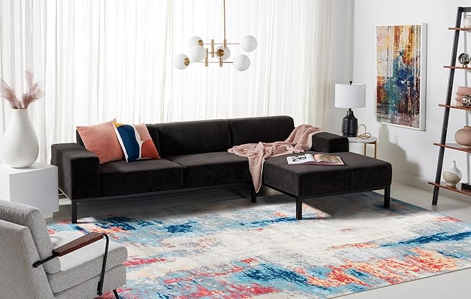 SAFAVIEH Jasper Collection X-Large Area Rug - 12' x 15', Grey & Red, Modern Abstract Design, Non-Shedding & Easy Care, Ideal for High Traffic Areas in Living Room, Bedroom (JSP101C)
