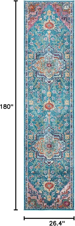 SAFAVIEH Crystal Collection Runner Rug - 2'2" x 15', Teal & Rose, Medallion Distressed Design, Non-Shedding & Easy Care, Ideal for High Traffic Areas in Living Room, Bedroom (CRS501T)