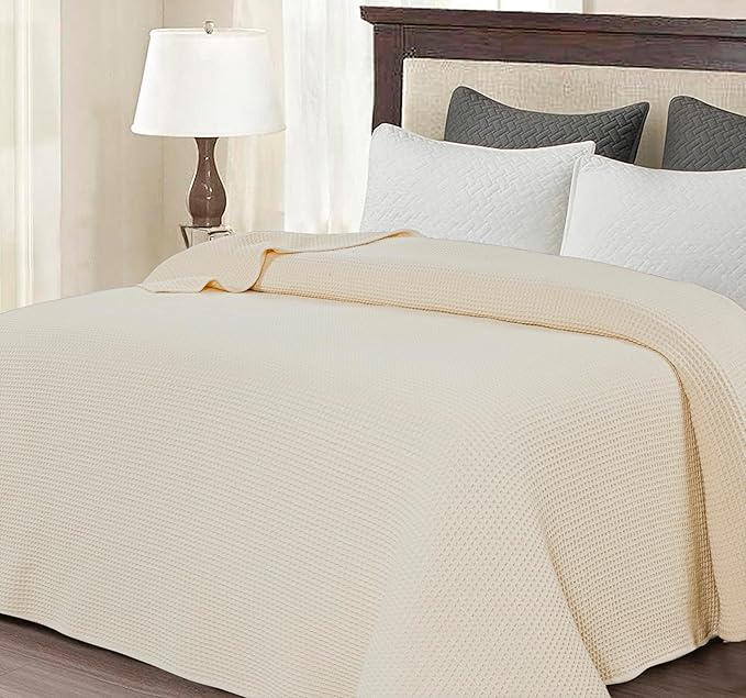 Bed & Bath Home Premium 100% Cotton Waffle Weave Blanket Queen Size – Soft Breathable Lightweight Comfort, Natural All-Season Bed Blanket, Easy-Care Bedspread for Bed & Couch (Ivory)