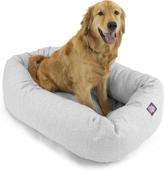 Majestic Pet 32 Inch Bagel Calming Dog Bed Washable – Cozy Soft Round Dog Bed with Spine Support for Dogs to Rest Their Head - Fluffy Donut Puppy Mat 32x23x7 (Inch) Medium – Gray