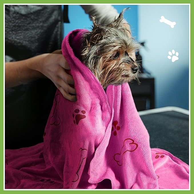 8 Pcs Dog Towels for Drying Dogs Cats Pet Towels Bulk Puppy Microfiber Quick Drying Paw Bath Bathing Supplies Absorbent for Medium Pets(Hot Pink,Green,40 x 24 Inch)