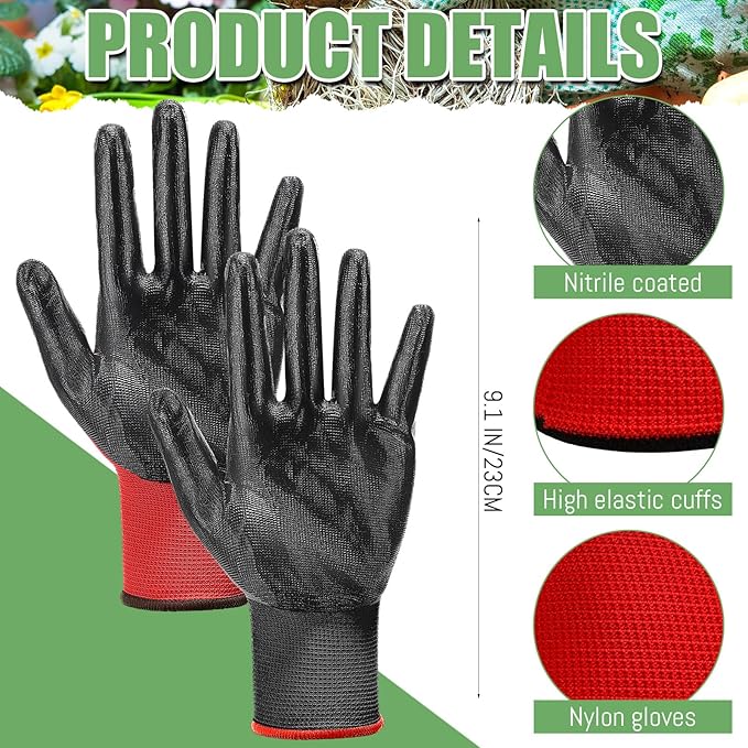 50 Pair Nitrile Coated Work Gloves for Men Bulk Red Safety Work Gloves for Women Garden Grip Touch Screen Warehouse Construction Utility Mechanic