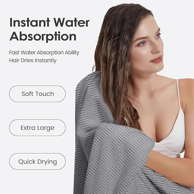 Bath Towels Set of 2, 30" x 60", Large Microfier Body Towel for Adult, Oversized, Soft, Super Absorbent, Fast Drying, Use for Sauna, Salon, Gym,Sport, Fitness, Yoga, Diamond Cross Grid Gray