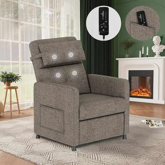 GarveeHome Electric Recliner Chair Living Room Chairs Adjustable Power Reclining Sofa Lazy Chair with Massage & Heat & Lumbar Support & Side Pockets & USB Port(Brown)