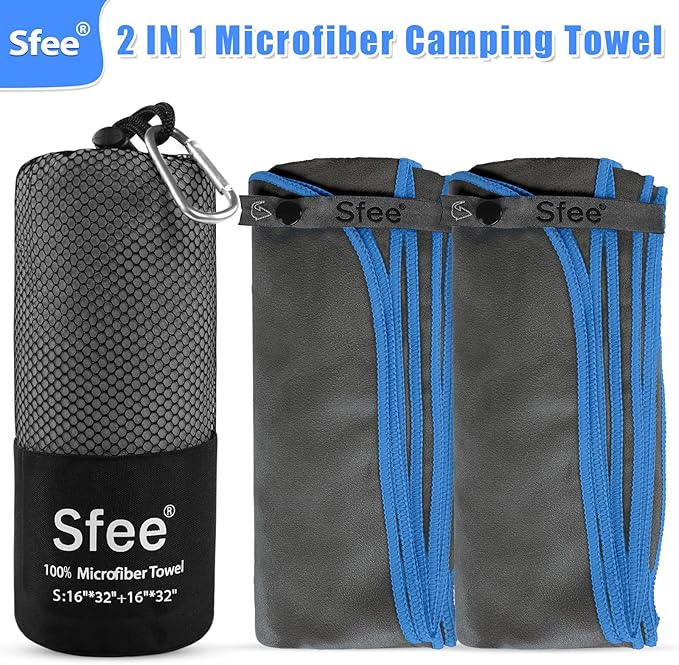 2 Pack Microfiber Travel Towel, Quick Dry Towel Camping Towel Beach Towel Super Absorbent Compact Lightweight Sports Gym Towels Set for Beach, Gym, Hiking, Pool, Backpacking, Bath, Yoga