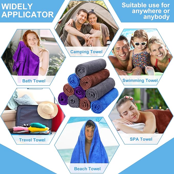 20 Pack Bulk Bath Towels Set, Large Quick Dry Bath Towels 55" x 28" for Spa, Gym, Salon, Hotel and Rental Use(Dark Blue, Coffee, Dark Purple, Gray)