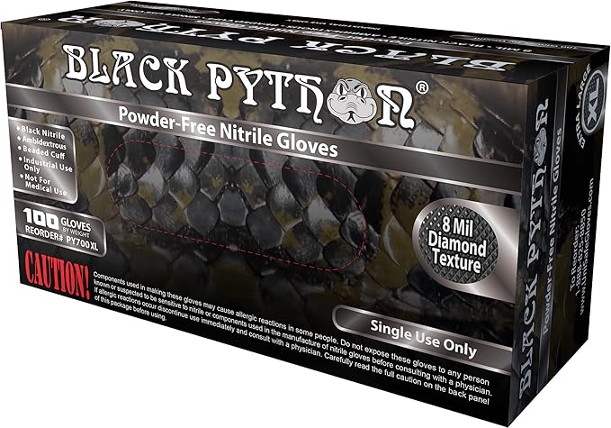 HD 8 MIL Nitrile Disposable Gloves, Latex & Powder Free, Industrial, Raised Diamond Texture, Case/1000