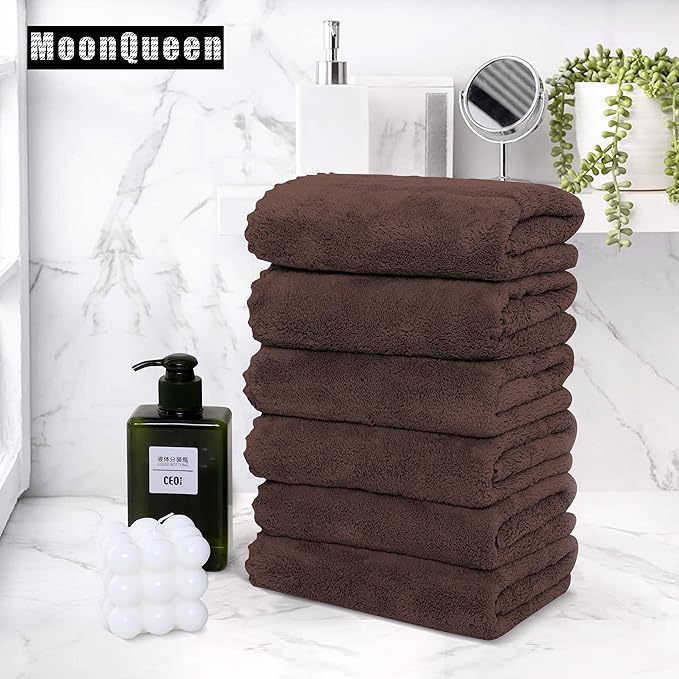18 Pack Premium Hand Towels - Quick Drying - Microfiber Coral Velvet Highly Absorbent Towels - Multipurpose Use as Hotel, Bathroom, Shower, Spa, Hand Towel 16 x 28 inches (Wood Brown)
