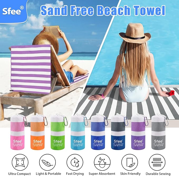 2 in 1 Microfiber Beach Towel, Quick Dry Towel Camping Travel Towel Super Absorbent Compact Lightweight Sports Towel Gym Towels Set for Beach, Gym, Hiking, Pool, Backpacking, Bath, Yoga
