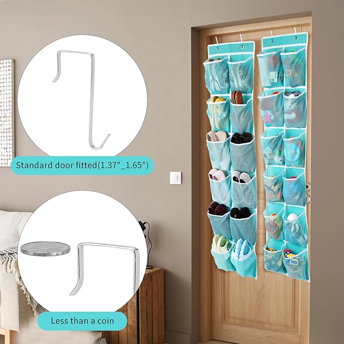 2PK Over the Door 12 Large Pockets Hanging Shoe Organizer, Turquoise