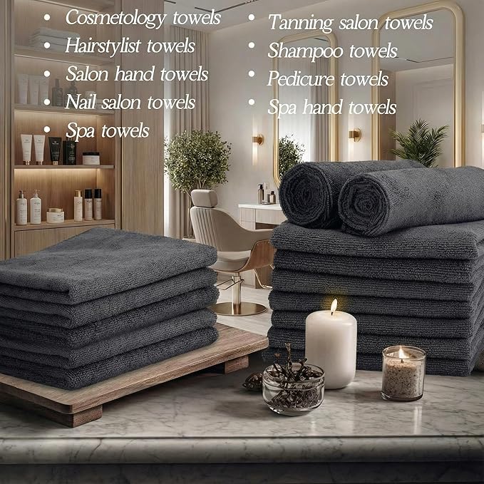 26 Pcs Salon Bleach Proof Towels Highly Absorbent Hair Towels Hand Facial Cloths Bleach Resistant for Salon Barber Spa Beauty Bath Hair Stylist(Gray,18 x 30 Inch,Classic)