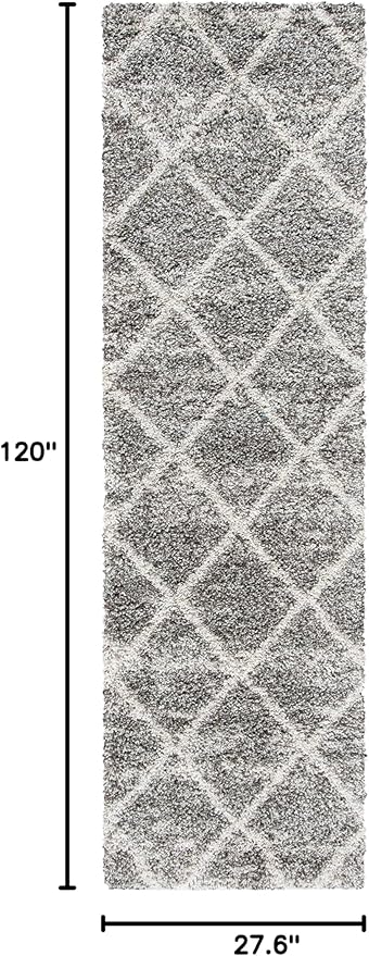SAFAVIEH Hudson Shag Collection Runner Rug - 2'3" x 10', Distressed Grey & Ivory, Trellis Design, Non-Shedding & Easy Care, 2-inch Thick Ideal for High Traffic Areas in Living Room, Bedroom (SGH281K)