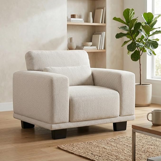 Marsail 40" Sofa Couch, 1-Seater Couches with Wide Armrests & Deep Cushions, Modern Linen Fabric Sofas for Living Room, Comfy Upholstered Couch with Removable Washable Covers, Cream White