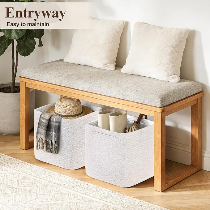 Storage Cubes 11 Inch Storage Baskets for Shelves, Cotton Rope Woven Baskets for Organizing, Cube Storage Square Bins for Toy, Playroom Decor, Classroom, Closet, White, 1pack