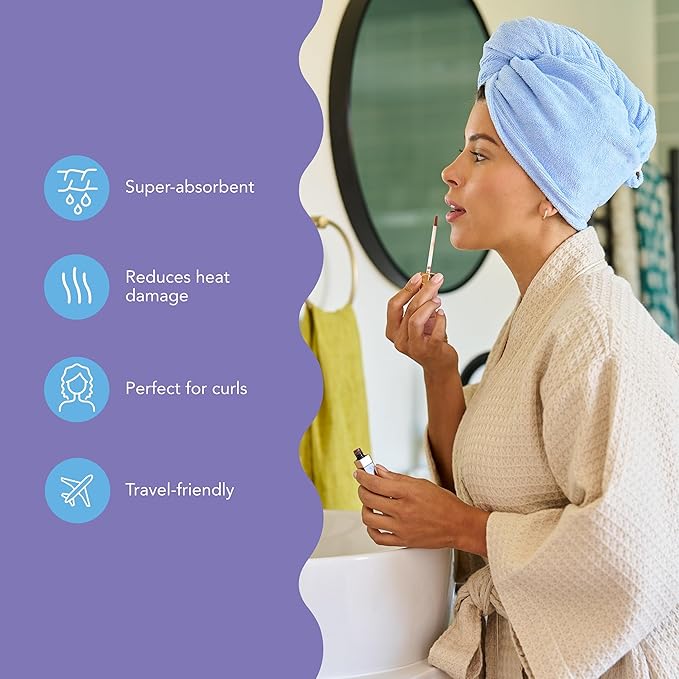 Turbie Twist 2-Pack Microfiber Hair Towel for Beauty, Travel, Gifting - Wrap Turban for Straight, Wavy & Curly Hair - Premium Personal Care - Dazzling Blue & Windsurfer