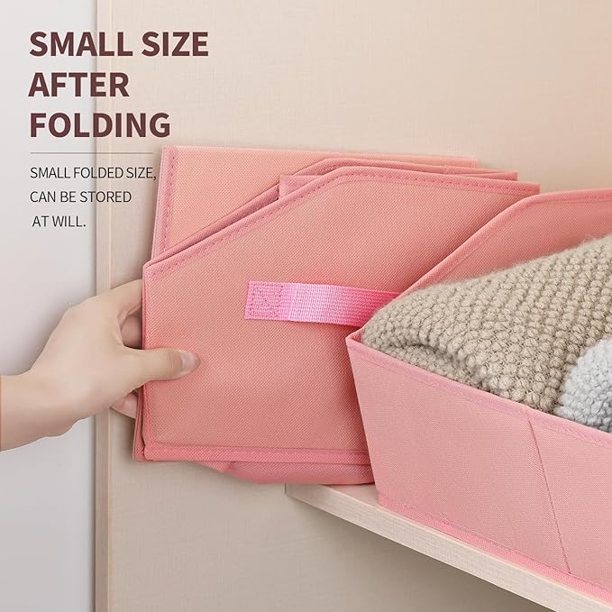 Closet Baskets for Shelves Trapezoid - Decorative Storage Baskets with Handle, Closet Bins for Organization, Shelf Storage Bins for Clothes, Books, Home, Office, 3 Pack, Pink