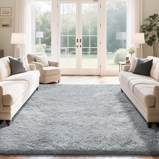 Fluffy Rug Shaggy Area Rug, Grey 8x10 Area Rugs for Living Room, Large Shag Area Rugs for Bedroom Kids Room Home Decor, Upgrade Anti-Skid Rectangular Fuzzy Rugs