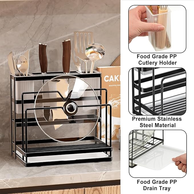 Universal Knife Block Holder, Kitchen Knife Holder Storage Organizer, Stainless Steel Cutting Board Rack Pot Pan Lid Holder for Countertop, Cabinet