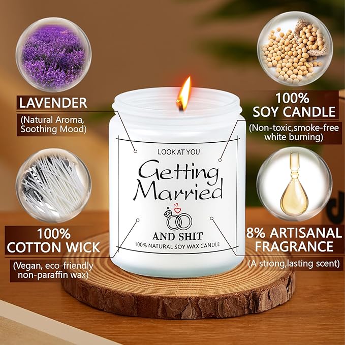 Funny Wedding Gifts, Bridal Shower Gift for Bride, Couple Engagement Gifts for Women, Bride to Be, Just Married, 9oz Lavender Scented Candle - Newly Wed Mr and Mrs Gift for The Couple