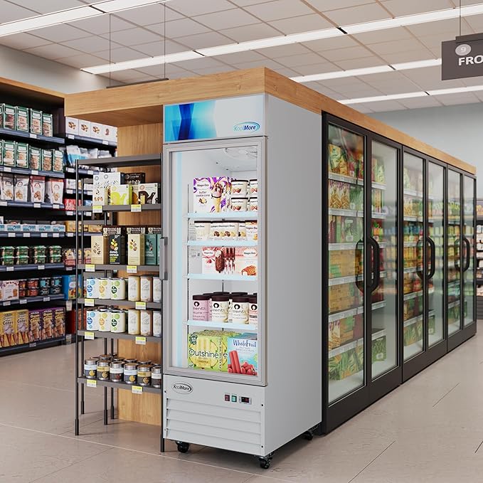 KoolMore MDF-1GD-13C-WH 27 in. Commercial One Glass Door Display Upright Freezer Merchandiser in White 13 Cu. Ft