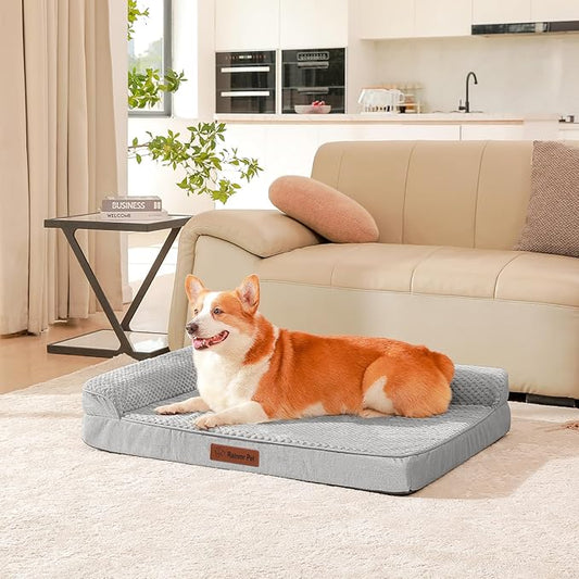 Orthopedic Dog Beds Large Sized Dog, 36x27x6 Inches Memory Foam Pet Bed for Medium and Large Dogs, Washable Removable Cover, Nonskid Bottom, Waterproof, Light Grey