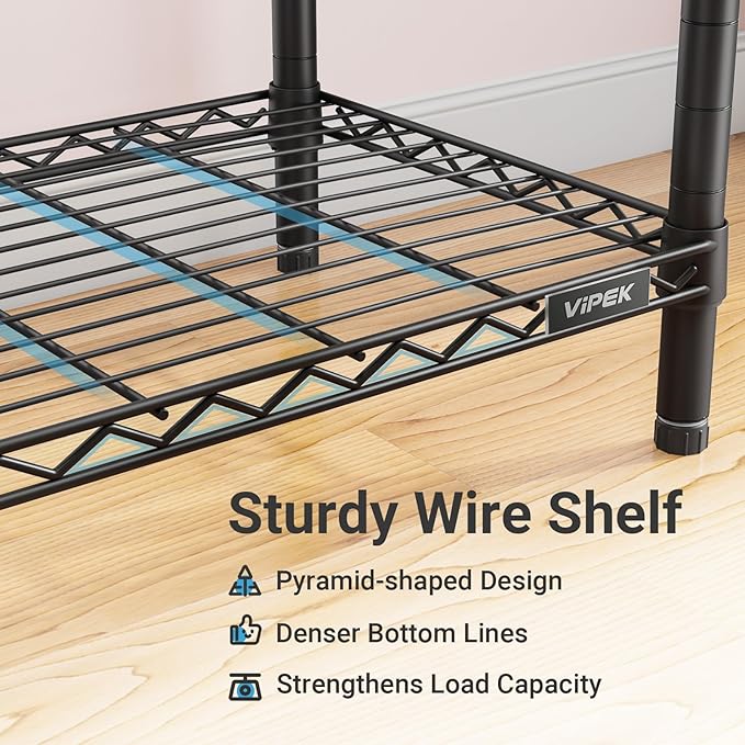 VIPEK S3C Heavy Duty Portable Closet with Adjustable Shoe Rack Wire Shelf, Large Wardrobe Organizer for Bedroom Storage, Freestanding Clothes Rack with Hanging Rod, Custom Black Rack with Grey Cover