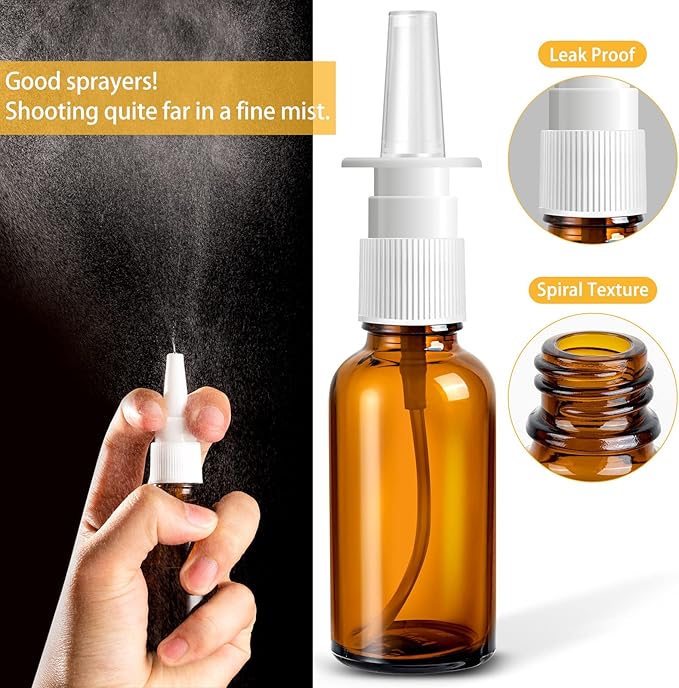120 Pcs Nasal Spray Bottle, 1OZ/30ML Brown Refillable Empty Nasal Spray Bottles Glass with 24 Funnels and 24 Labels