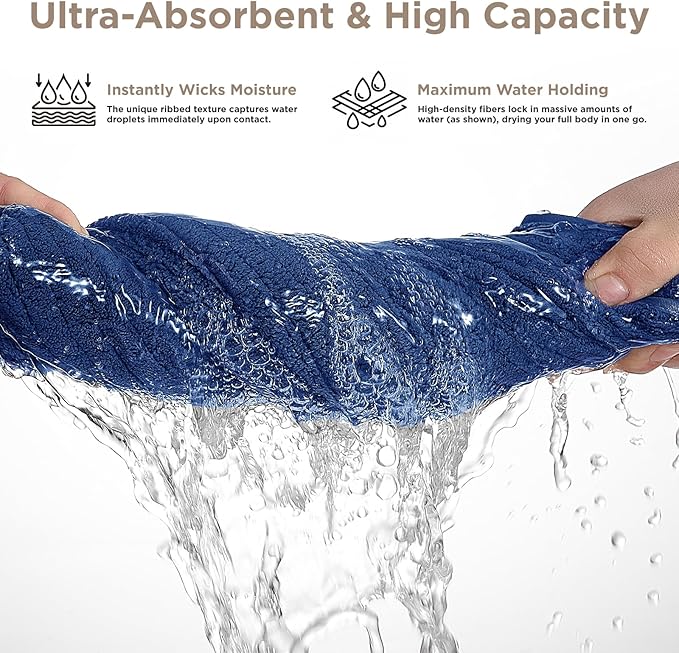 Oversized Bath Towels 8 Piece Towel Set, 2 Extra Large Bath Sheets, 2 Hand, 4 Washcloths, Luxury Soft Super Absorbent Thick Shower Towels for Bathroom, Spa & Hotel, Quick Dry, Navy Blue