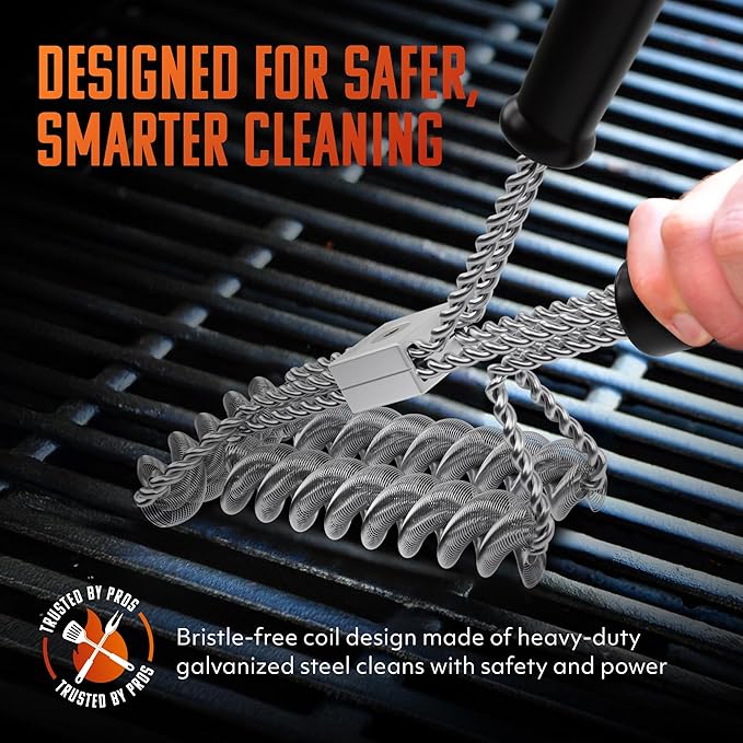 Tactical Safety Grill Brush - Heavy-Duty BBQ Grill Cleaning Brush with Stainless Steel Springs, Large Handle for Deep Cleaning - Great, Made in USA