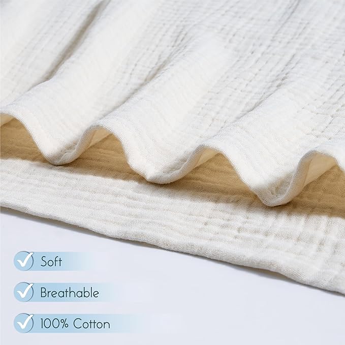 Meracorallo Muslin Swaddle Blanket, 100% Cotton Receiving Blanket Soft and Breathable Swaddle Wrap for Baby Boys and Girls, Cream
