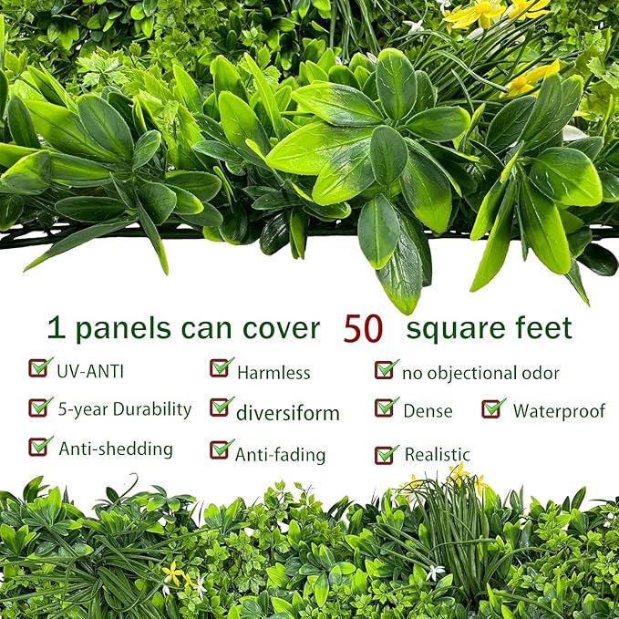 Artificial Plant Wall Roll: 5FT X 10FT (50 sqft) UV-Anti Ivy Privacy Fence Screen Faux Greenery Panels Backdrop Boxwood Ivy Vine Leaf Hedge for Indoor Outdoor Green Decor