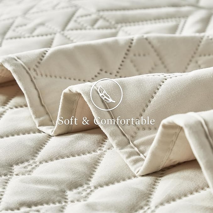 King/Cal King Quilt Set 3-Piece - Boho Cream Lightweight Bedspread